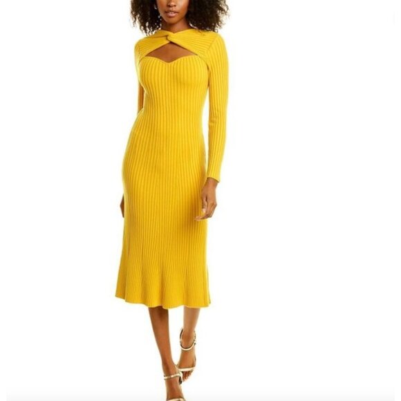 Amur Vivian Knit Midi Dress Yellow Womens Size Medium - Picture 1 of 9